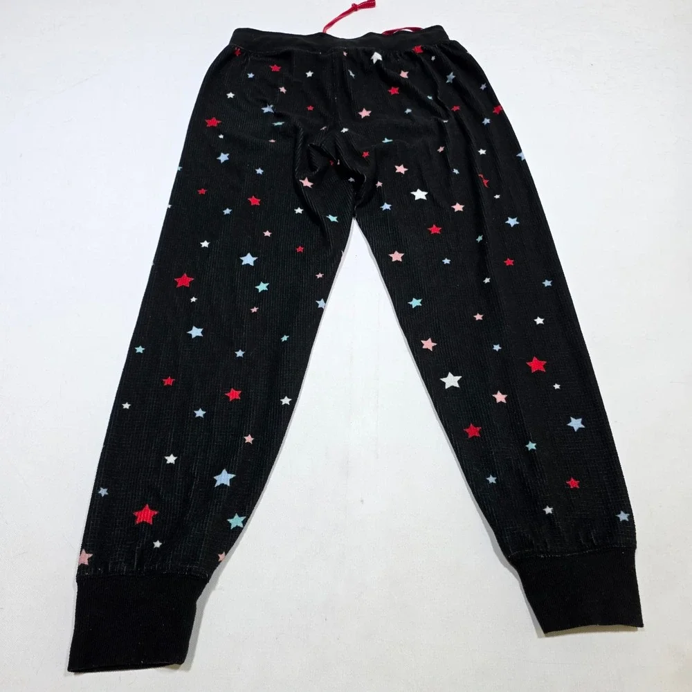 P.J. Salvage Pajama Set Women Sm Black Star Print Waffle Knit Loungewear Jogger